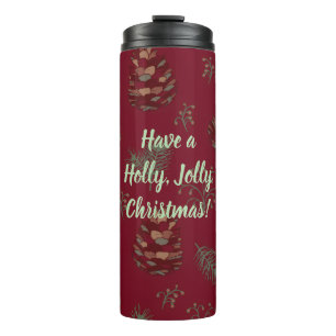 Bouteilles Isothermes Noël gai et joyeux avec pommes de pin et baies