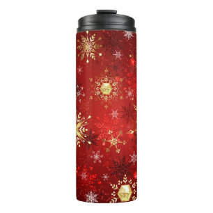 Bouteilles Isothermes Noël Golden Snowflakes sur Arrière - plan rouge