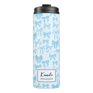 Bouteilles Isothermes Nœud Coquette Bleu Doux Féminin avec Nom