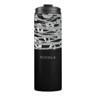 Bouteilles Isothermes Noir Argent Élégant Paillettes Imprimé Léopard Gué