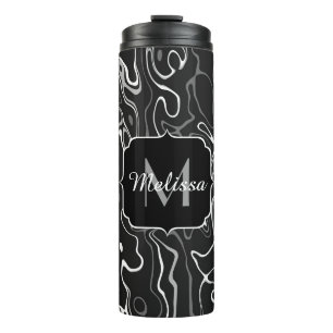 Bouteilles Isothermes Noir blanc gris damas tourbillons abstraits Monogr