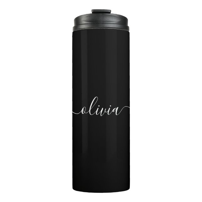 Bouteilles Isothermes Noir Blanc Moderne Minimaliste Élégant Monogramme (Devant)