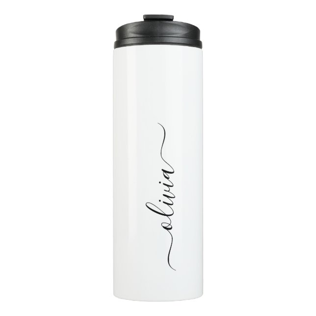 Bouteilles Isothermes Noir Blanc moderne Script Girl Monogramme Nom (Devant)