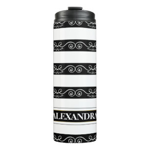 Bouteilles Isothermes Noir Blanc rayé design Monogramme