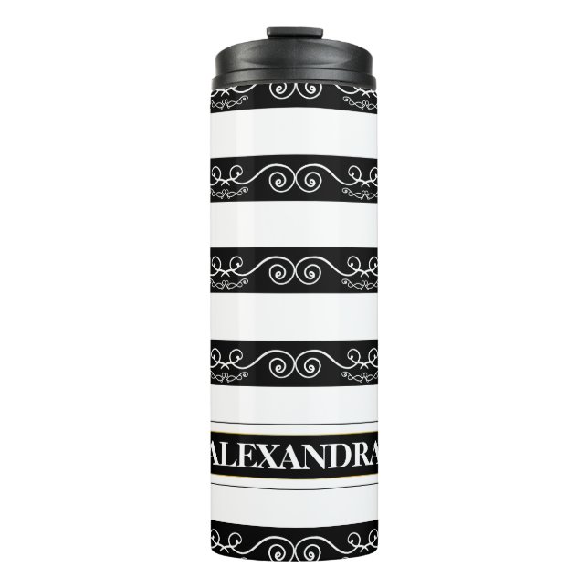 Bouteilles Isothermes Noir Blanc rayé design Monogramme (Devant)