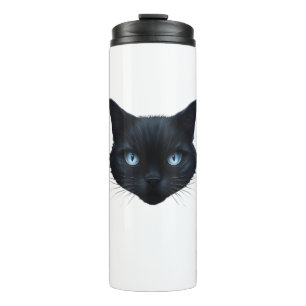 Bouteilles Isothermes Noir Chat Visage Bleu Yeux Graphique Tee Chat Homm