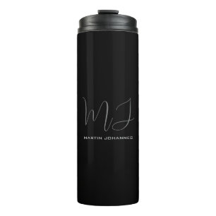 Bouteilles Isothermes Noir Gris Monogramme Nom Moderne Minimaliste Chic