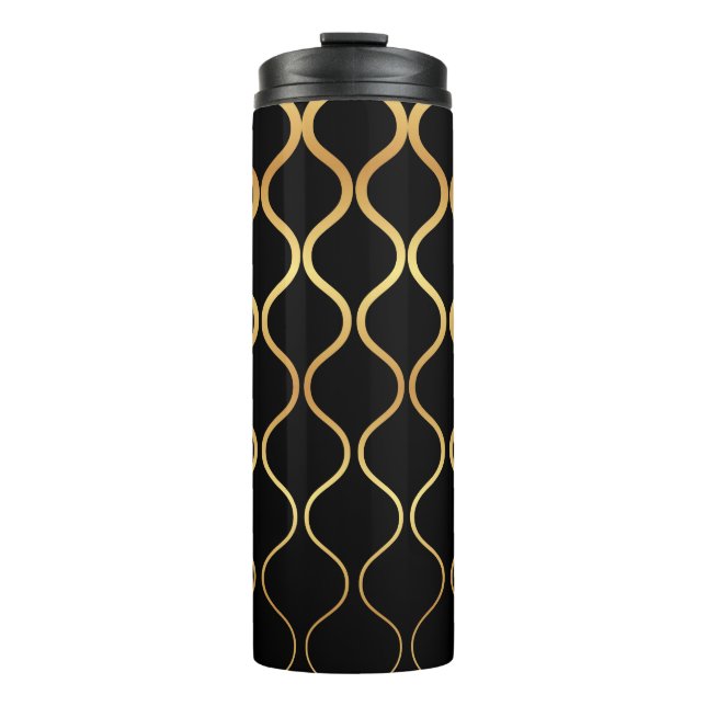 Bouteilles Isothermes Noir, or, cool, tendance, design abstrait rétro (Devant)
