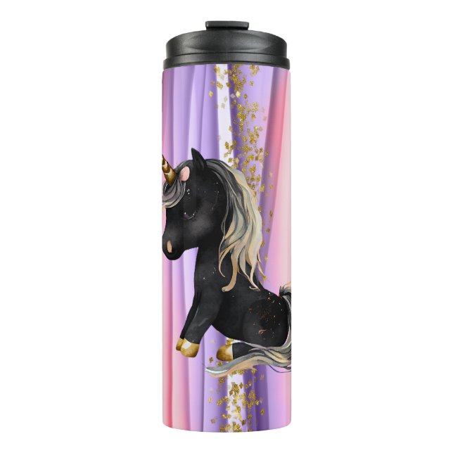 Bouteilles Isothermes Noir Unicorne oreilles roses (Devant)