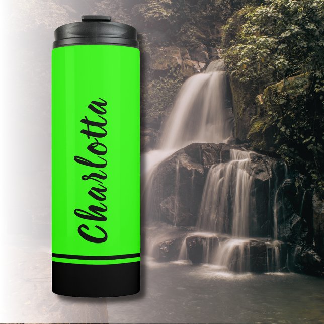 Bouteilles Isothermes Noir vert néon | Élégant | Minimal Customisé (Créateur téléchargé)