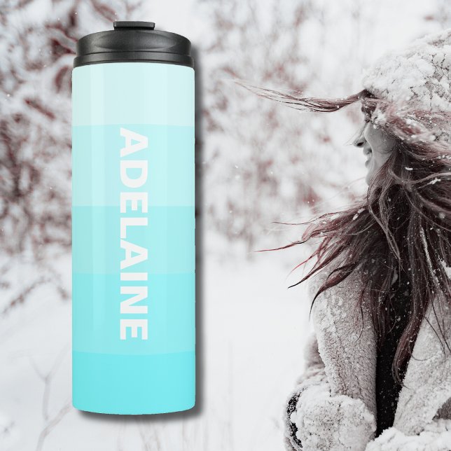 Bouteilles Isothermes Nom blanc | Élégant 5 blocs de couleur bleu électr (Créateur téléchargé)