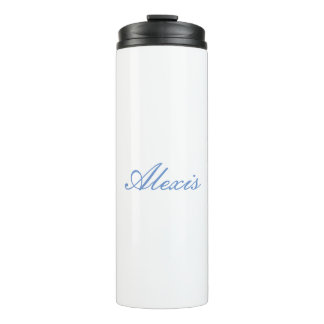 Bouteilles Isothermes Nom Calligraphie Script Simple Blanc Bleu