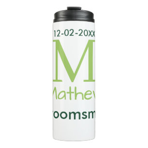 Bouteilles Isothermes nom de garçon d'honneur vert lettre date pastel ma