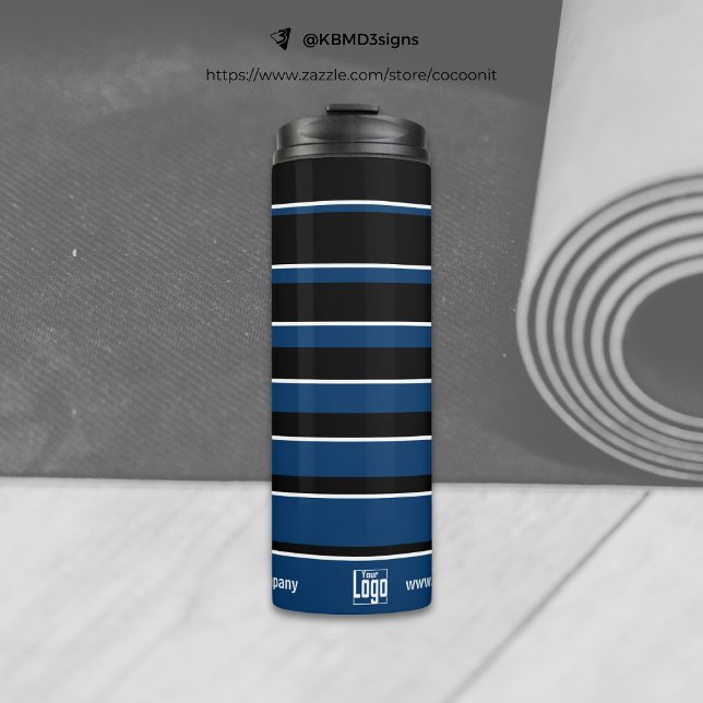 Bouteilles Isothermes Nom du logo de la Promo d'affaires QR-Code WWW Ble (Business Promo Logo Name QR-Code WWW Blue White Thermal Tumbler, Striped)
