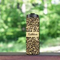Nom du monogramme Léopard d'or noir Cheetah Imprim