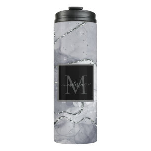 Bouteilles Isothermes Nom élégant de monogramme noir et argent