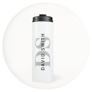 Bouteilles Isothermes Nom et monogramme modernes Blanc Noir & Gris