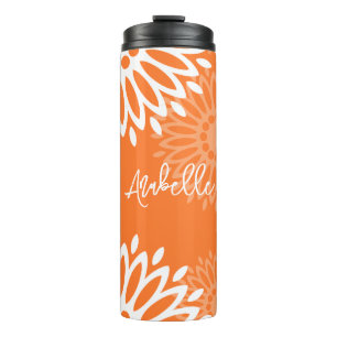 Bouteilles Isothermes Nom floral géométrique minimaliste Orange Mandala
