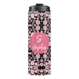 Bouteilles Isothermes Nom monogrammé floral aquarelle rose élégant