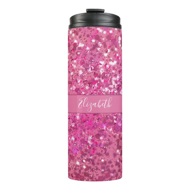 Bouteilles Isothermes Nom Monogramme Paillettes Rose Chaud Brillant (Devant)