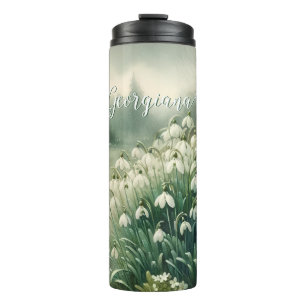 Bouteilles Isothermes Nom personnalisé Aquarelle Vintage Floral Snowdrop