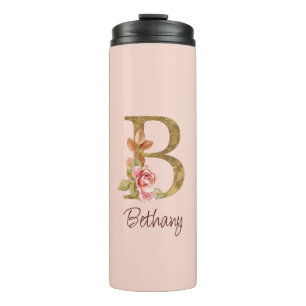 Bouteilles Isothermes Nom personnalisé Blush Roses Rose lettre B en feui