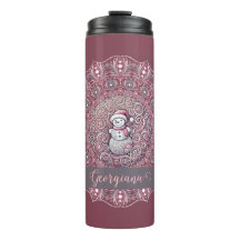 Nom personnalisé mignon Whimsical Pink Snowman Man
