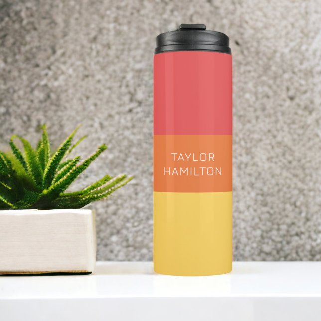 Bouteilles Isothermes Nom Personnalisé Moderne Simple Et Branché (Personalized Name Modern Simple And Trendy Thermal Tumbler from Ricaso. Pink Orange Yellow tones)