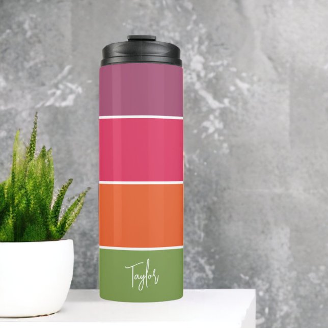 Bouteilles Isothermes Nom Personnalisé Moderne Simple Et Branché (Personalized Name Modern Simple And Trendy Thermal Tumbler from Ricaso. Purple, pink, orange, green)