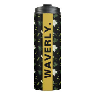 Bouteilles Isothermes Nom personnalisé motif floral vert blanc élégant
