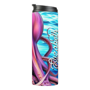 Bouteilles Isothermes Nom personnalisé Pink Octopus Blue Ocean Wave