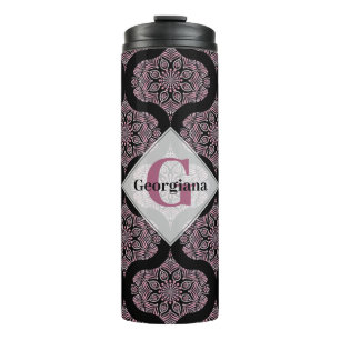 Bouteilles Isothermes Nom personnalisé Retro Dusky Rose Floral Fronds Ma