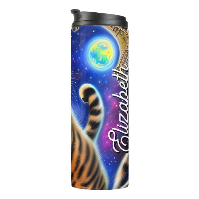 Bouteilles Isothermes Nom personnalisé Silly Chat dans le monde spatial  (Tourné sur la droite)