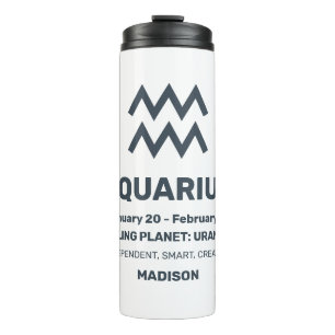 Bouteilles Isothermes Nom personnalisé / Texte Symbole zodiaque Aquarius