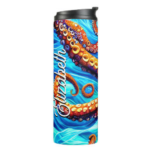 Bouteilles Isothermes Nom personnalisé Whimsical Octopus Blue Ocean Wave