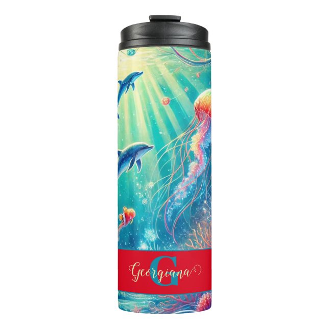 Bouteilles Isothermes Nom Personnalisé Whimssical Floral Coral Reef Poin (Devant)