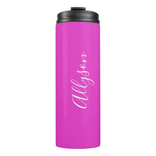 Bouteilles Isothermes Nom vertical personnalisé, blanc, fuchsia brillant