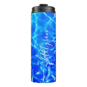 Bouteilles Isothermes Nom vertical personnalisé écriture blanche, eau bl