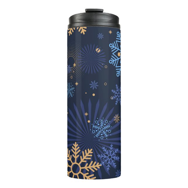 Bouteilles Isothermes Nuit d'hiver : Blue Snowflake Motif. (Devant)