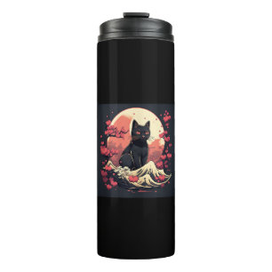 Bouteilles Isothermes Nuit mystique Sakura_ Chat noir avec Pleine lune