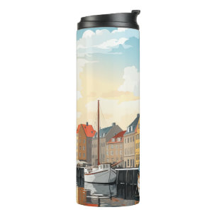 Bouteilles Isothermes Nyhavn Port de Copenhague Danemark Aquarelle