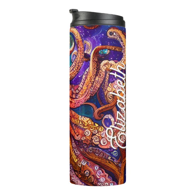 Bouteilles Isothermes Octopus couleur Whimsical avec nom personnalisé (Tourné sur la droite)