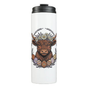 Bouteilles Isothermes Œuvre d'art de Pâques vintage fleurie Highland Cow