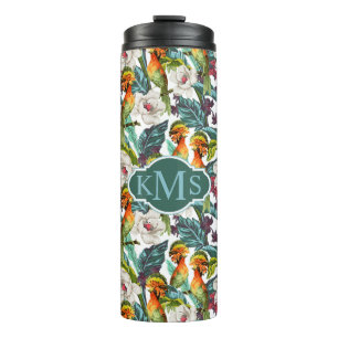 Bouteilles Isothermes Oiseau et monogramme exotique du motif de fleur  
