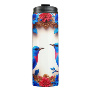 Bouteilles Isothermes Oiseaux bleus vibrants se reposant parmi des fleur