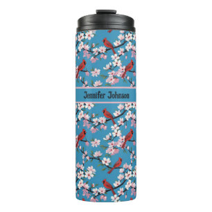 Bouteilles Isothermes Oiseaux cardinaux rouges et fleurs de cerisiers ro