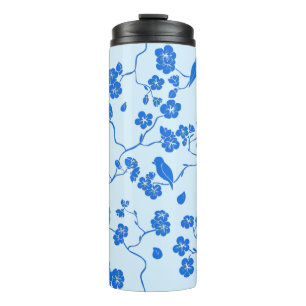 Bouteilles Isothermes Oiseaux en fleurs de cerisier bleu sur bleu