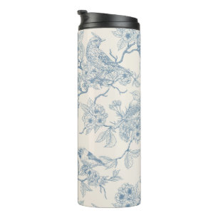 Bouteilles Isothermes Oiseaux et fleurs de cerisier en bleu et blanc cas