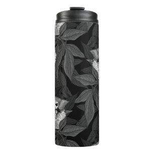 Bouteilles Isothermes Oiseaux et fleurs de pivoines monochromes, gris