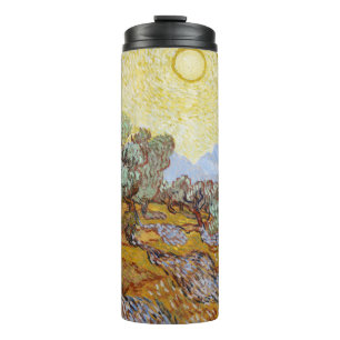 Bouteilles Isothermes Oliviers avec ciel jaune et soleil